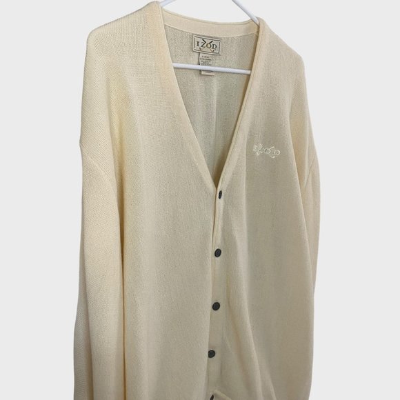 Vintage IZOD V-Neck Button-Front Golf Cardigan Mens XL Cream Long-Sleeve Sweater - Picture 4 of 11